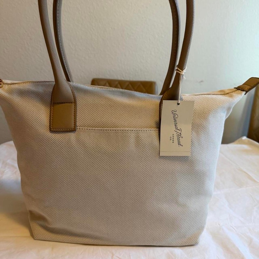 Universal Thread Cream Tan Canvas Tote Bag Boho Zipper Handbag NWT